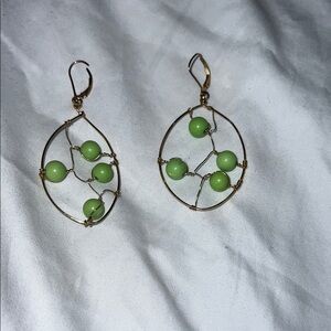 Green and Gold Nature-Inspired Earrings with Leaf Design